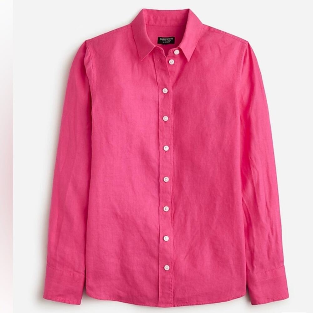 J. Crew Baird McNutt Linen Classic Button-Down Shirt in Bright Pink Wren Slim 8
